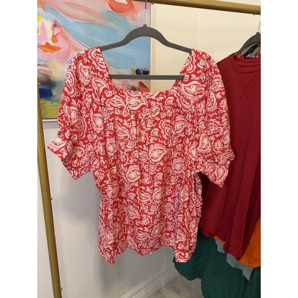 Lane Bryant Women's Red White Print Blouse‎ Size 18